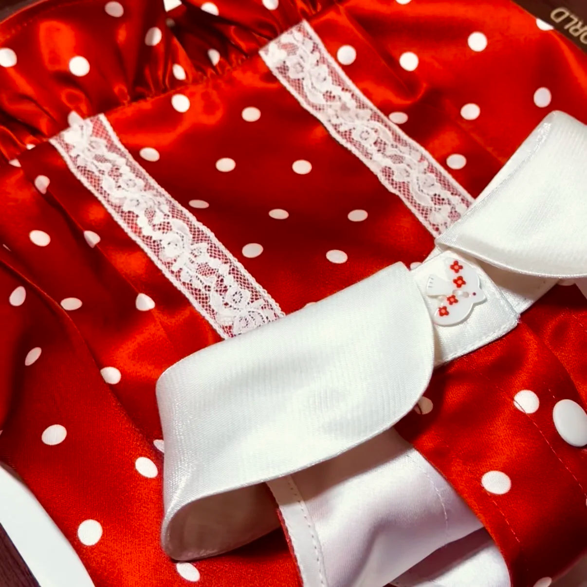 Crimson Dot & Lace Dress | Artisan-made