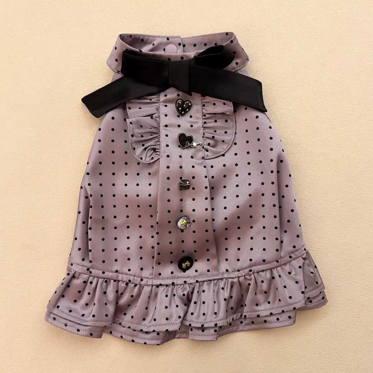 Mauve Satin Polka Dots Dress | Artisan-Made