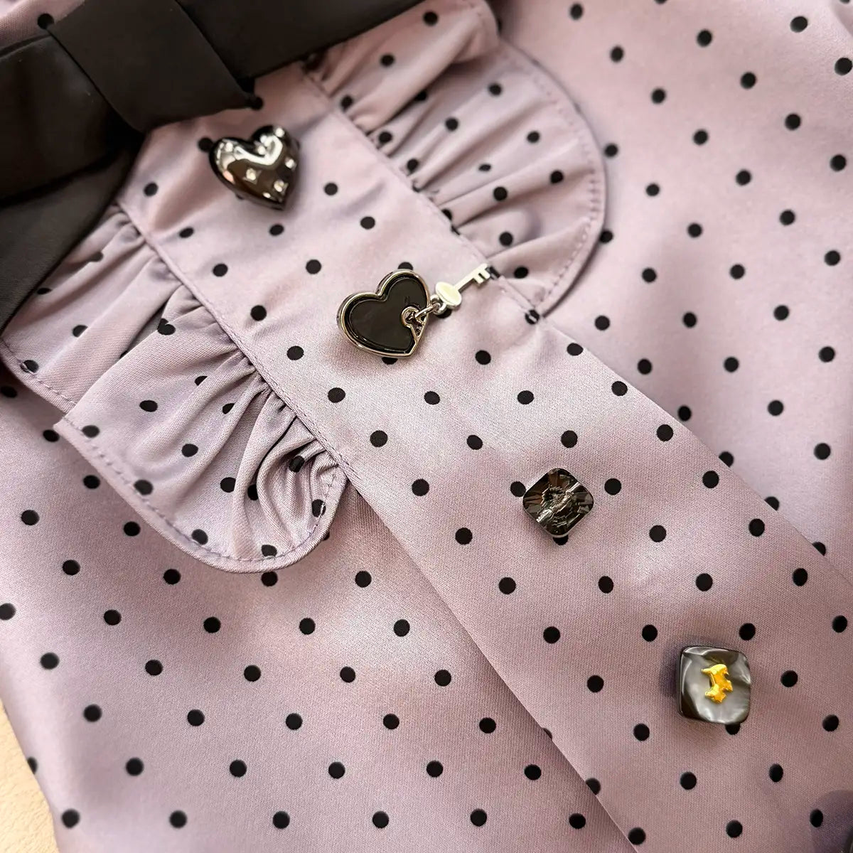 Mauve Satin Polka Dots Dress | Artisan-Made