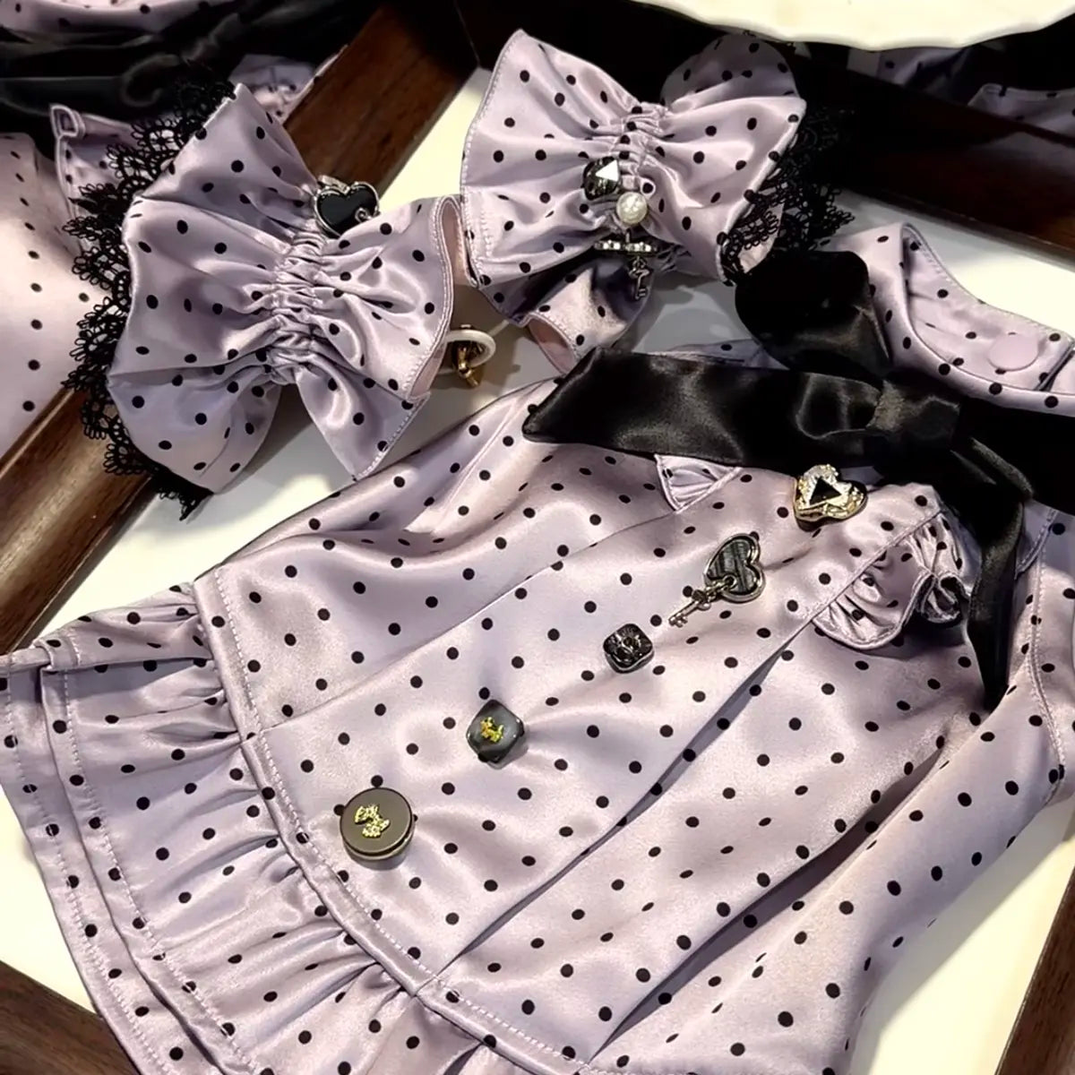 Mauve Satin Polka Dots Dress | Artisan-Made