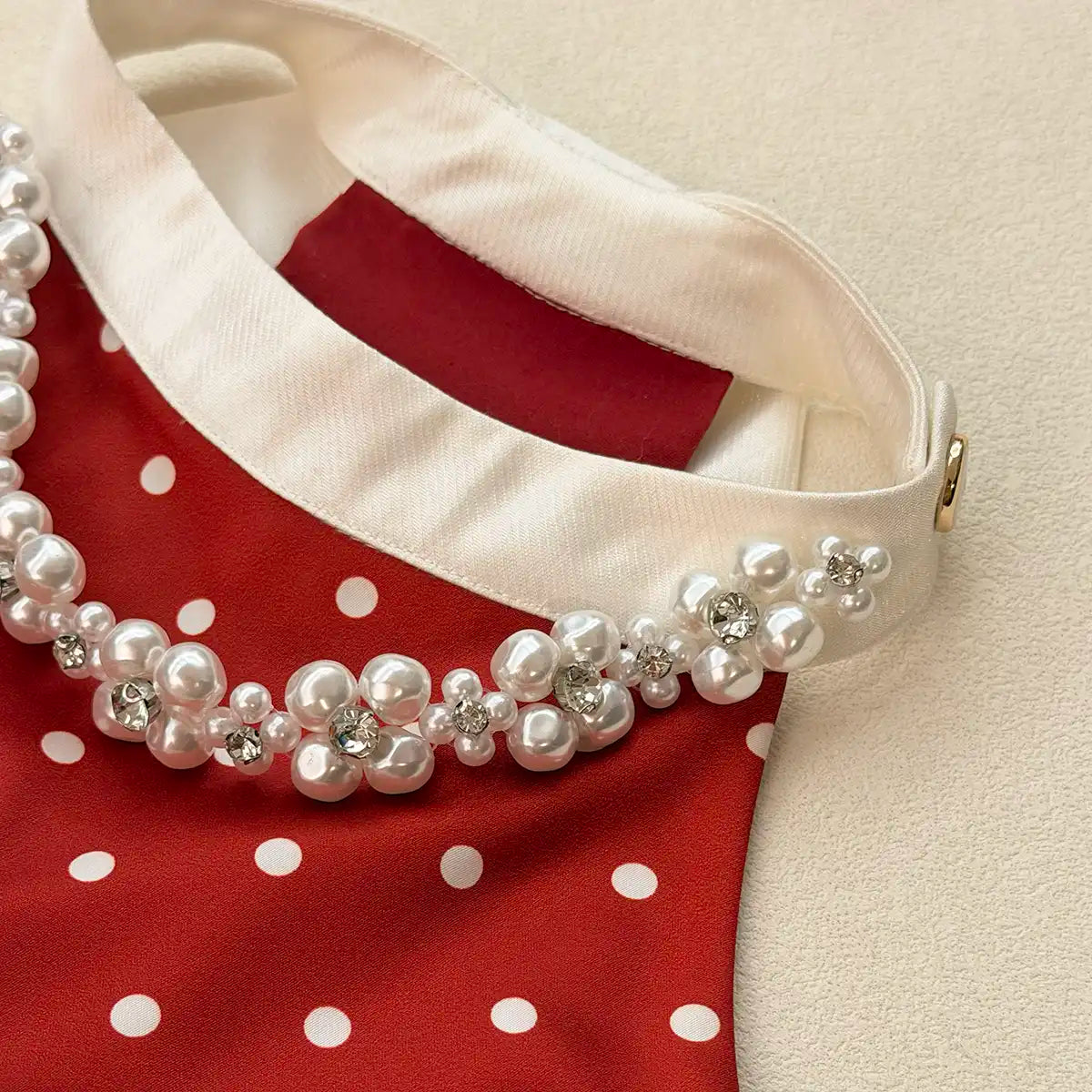 Vintage Crimson Polka Dot Dress | Artisan-made