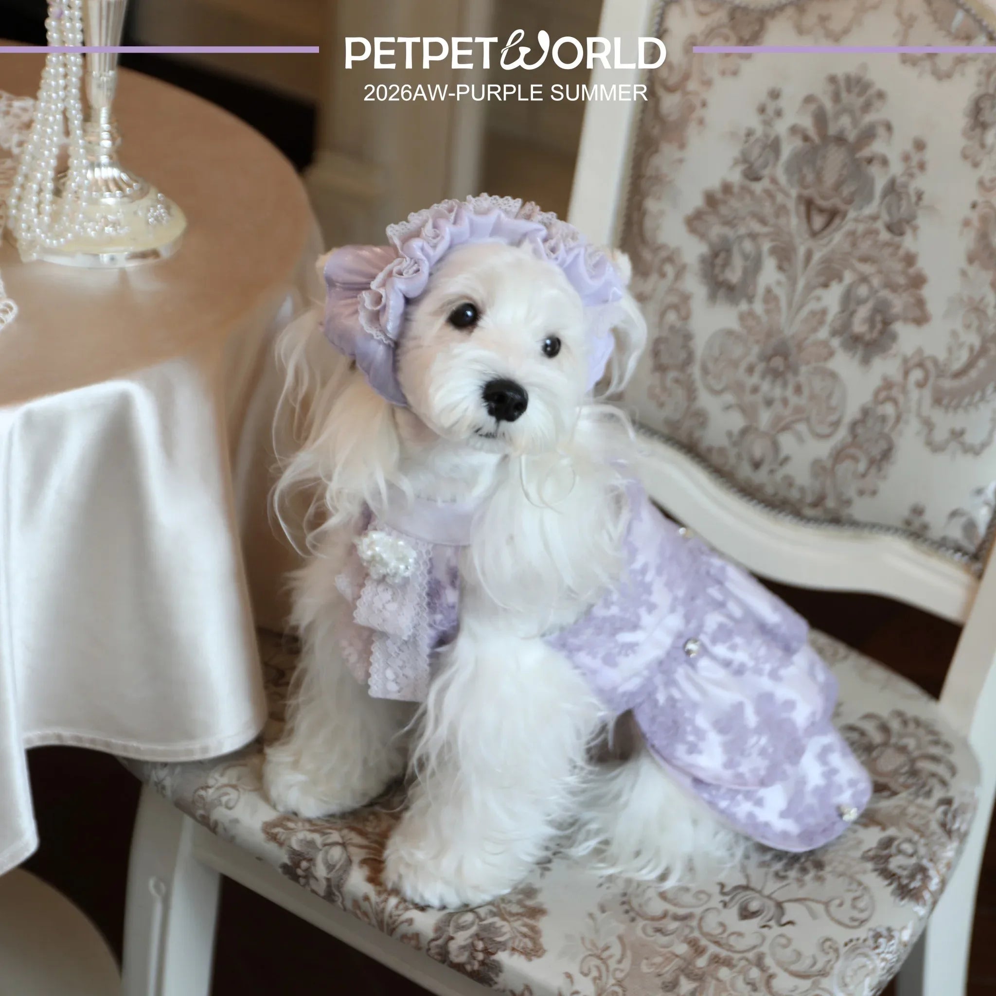 Lila Spitze Perlen Schleife Luxus-Hundekleid | Handgemacht