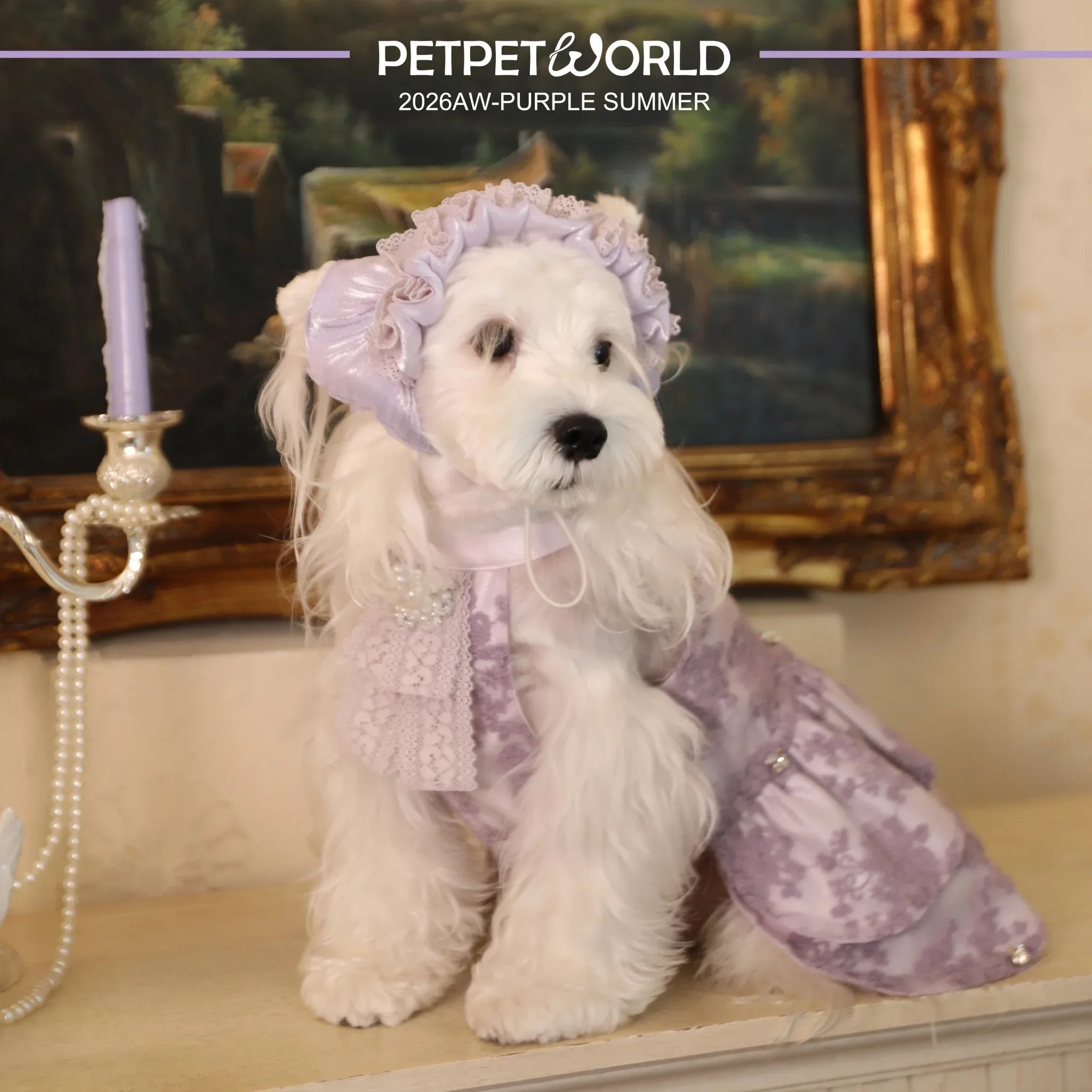 Lila Spitze Perlen Schleife Luxus-Hundekleid | Handgemacht