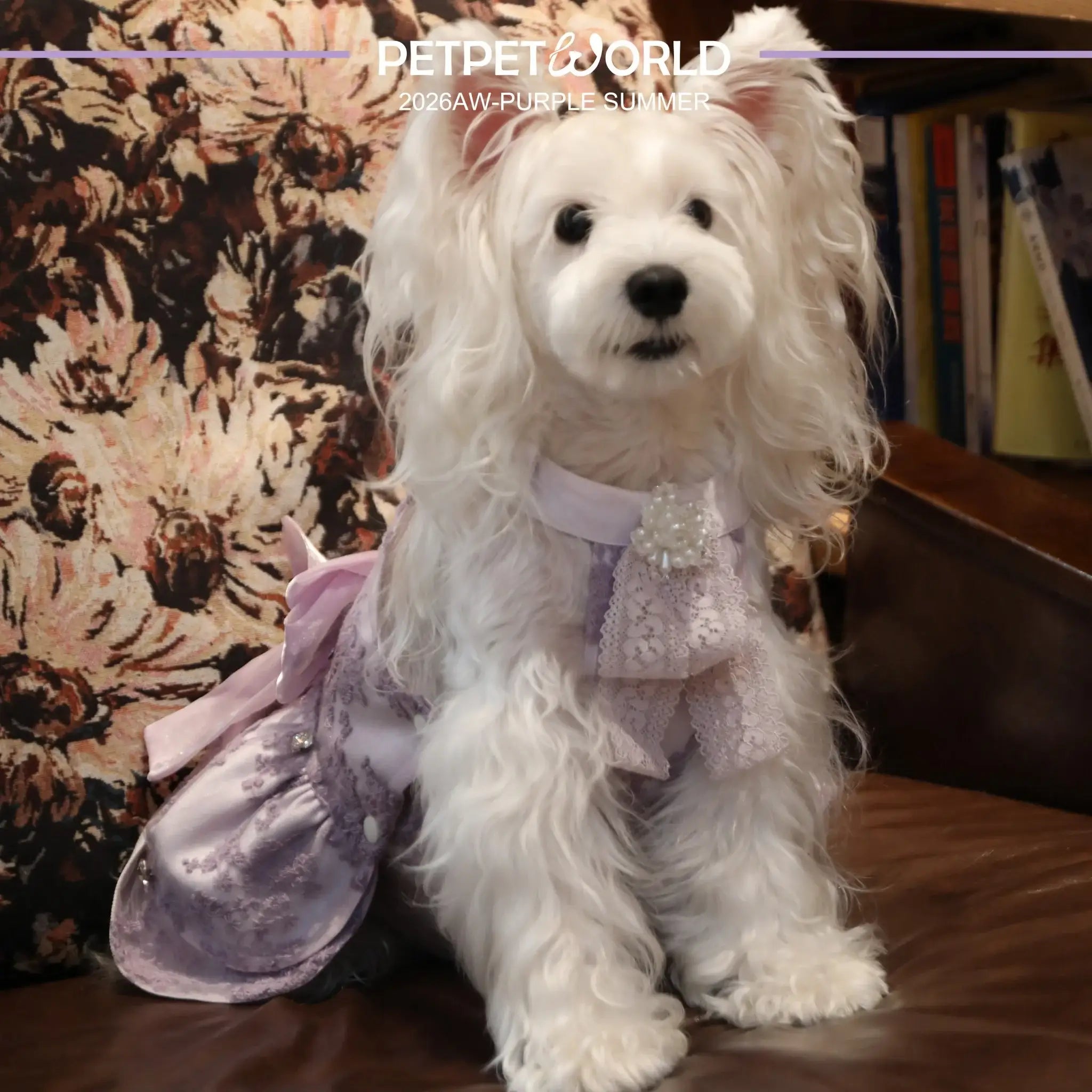 Lila Spitze Perlen Schleife Luxus-Hundekleid | Handgemacht