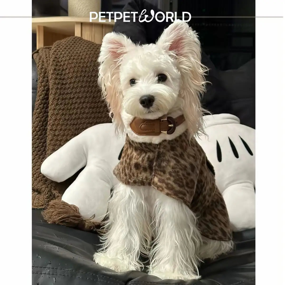 Brauner Leopard-Fleece Hundeumhang | Handgefertigt